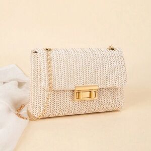 Elegant Cream Woven Chain Bag